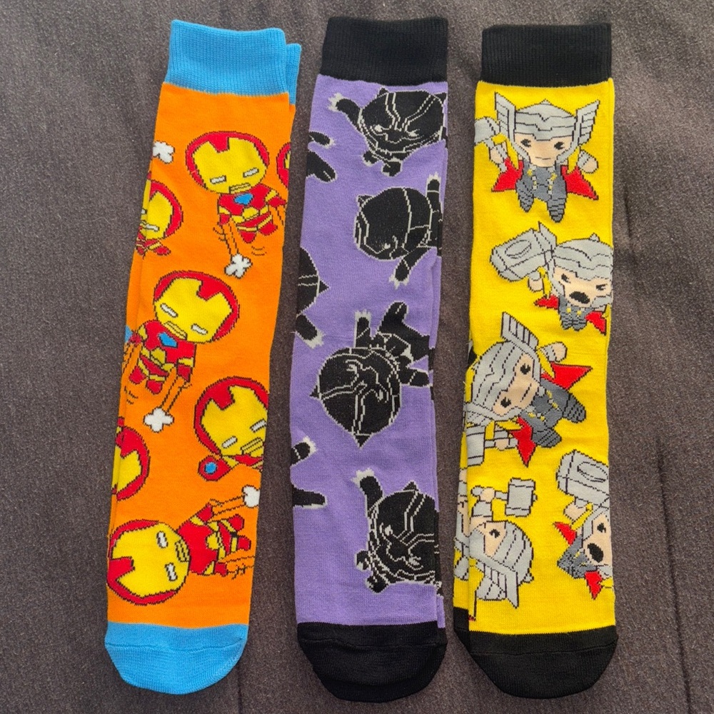 Marvel Superhero Socks Set - Iron Man, Black Panther, Thor